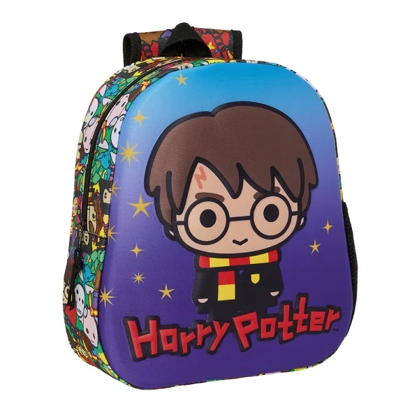 Safta Harry Potter Mochila 3D - Asa de Mano - Portabotellas Lateral - 27x33x10cm - Color Azul