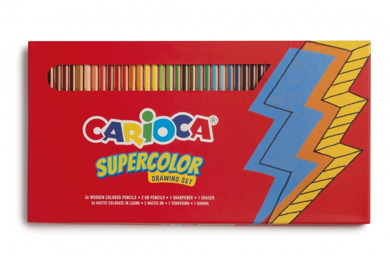 Carioca Pack de 40 Piezas - 36 Lapices de Color Supercolor + 2 Lapices de Grafito HB + Goma de Borrar + Sacapuntas Metalico - Colores Surtidos