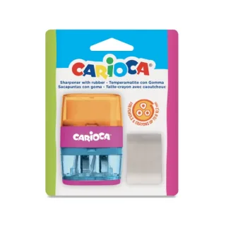 Carioca Sacapuntas de 2 Orificios con Goma y Deposito - Diametro Maximo de Ø 10,2mm - Colores Aleatorios Surtidos