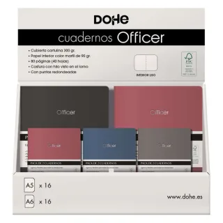 Dohe Expositor de Cuadernos Officer - Tamaño A5 y A6 - Cubierta en Cartulina de 300g - Estampacion en Portada - Interior de 40 Hojas Lisas en Papel Ahuesado de 90g - Retractilado de 2 Unidad