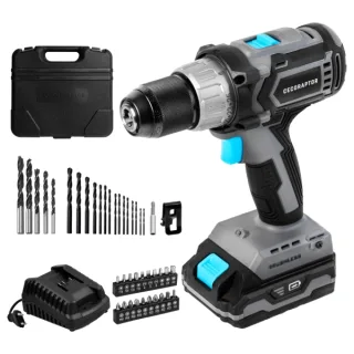 Cecotec CecoRaptor Perfect Drill 2020 Brushless Ultra Taladro Atornillador - Torque 46Nm - 2000rpm - Bateria 2Ah 20V - Luz LED - Incluye Accesorios - Motor sin Escobillas - Color Negro y Gri