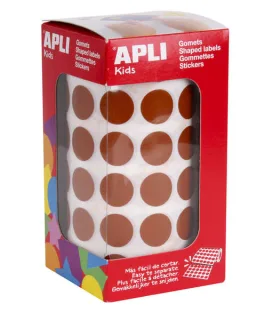 Apli Rollo con 2.832 Gomets Redondos Ø 15mm - Ideal para Escuelas y Talleres Infantiles - Normas EN-71 y FSC Cumplidas - Color Marron