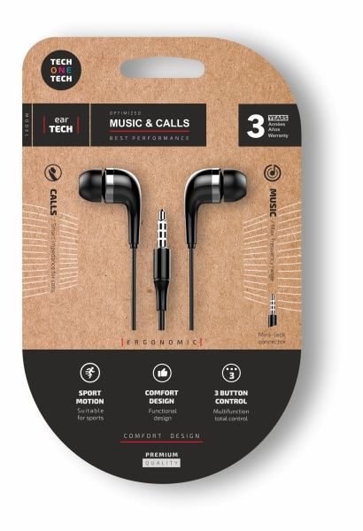 TechOneTech Soft EearTech Auriculares Intraurales - Microfono Integrado - Mini Jack 3.5mm - Cable de 1.20m - Negro
