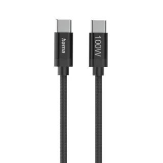 Hama Fabric Cable USB-C Macho - Potencia Maxima 100W - Longitud 1.5m - Nailon - Velocidad hasta 480Mbps - Blindaje Doble - Color Negro