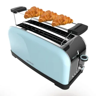 Cecotec Toastin' Time 1500 Tostadora de Doble Ranura Larga - 1500W - Capacidad para 4 Rebanadas - Ranura Ancha - Bandeja Recogemigas - 7 Niveles - Acabado en Acero Inoxidable - Color Azul Cl