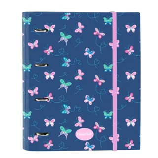 Safta Blackfit8 Mariposas Carpeta con 4 Anillas 35mm - Tapas Duras Forradas - Recambio 100 Hojas - Cuadriculas 5x5mm - Cierre Elastico - Separadores Internos - 270x35x320mm - Color Azul Mari