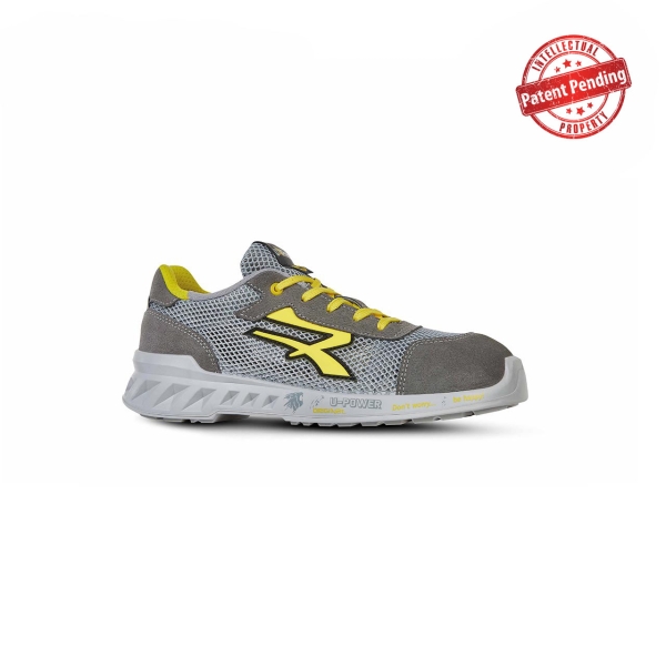 Upower Tony S ESD Calzado de Seguridad Transpirables y Ultraligeros - Talla 35 - Parte Superior Airnet, Suave Piel Serraje, Antideslizante, Resistencia al Aceite, Proteccion S1PS FO SR - Color Gris Claro /Amarillo