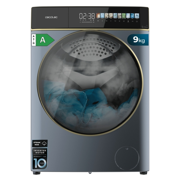 Cecotec Bolero DressCode 9900 Inverter FullColor Titanium A Lavadora de Carga Frontal - Capacidad 9kg - Velocidad 1400rpm - Pantalla 10.3" - Puerta XXL - Motor Inverter - 11 Programas - Colo