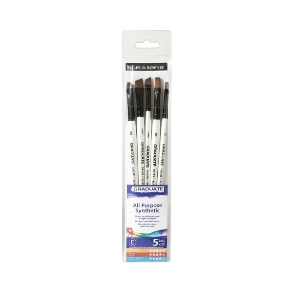 Daler Rowney Graduate Pack de 5 Pinceles Multitecnica - Pelo Sintetico - Mango Corto