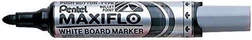 Pentel Maxiflo Rotulador para Pizarra Blanca - Regulacion del Flujo de Tinta - Punta Redonda - Ancho de Linea 2,5mm - 50% de Materiales Reciclados - Color Negro · Pack de 12 uds.