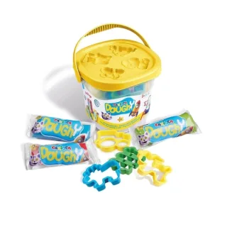 Carioca Doughy Cubo con 3 Paquetes de Pasta de Modelar 50gr + 4 Moldes - Blanda y Flexible - Facil de Amasar y Moldear - Ideal para Iniciacion al Modelaje - Tapa de Colores Surtidos Aleatori