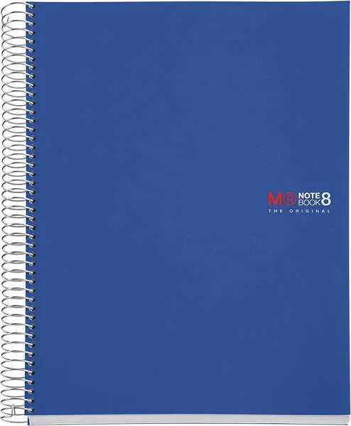 Miquel Rius Notebook8 Cuaderno de Espiral Formato A4 - 200 Hojas de 70 gr Microperforadas con 4 Taladros - Cubiertas de Polipropileno - Cuadricula 5x5 - Color Azul
