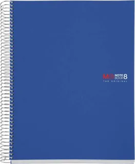 Miquel Rius Notebook8 Cuaderno de Espiral Formato A4 - 200 Hojas de 70 gr Microperforadas con 4 Taladros - Cubiertas de Polipropileno - Cuadricula 5x5 - Color Azul