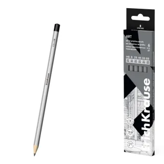 ErichKrause Art Pack de 6 Lapices de Grafito - Durezas Surtidas HB-8B - Cuerpo Hexagonal - Mina Resistente - Agarre Ergonomico - Color Plata