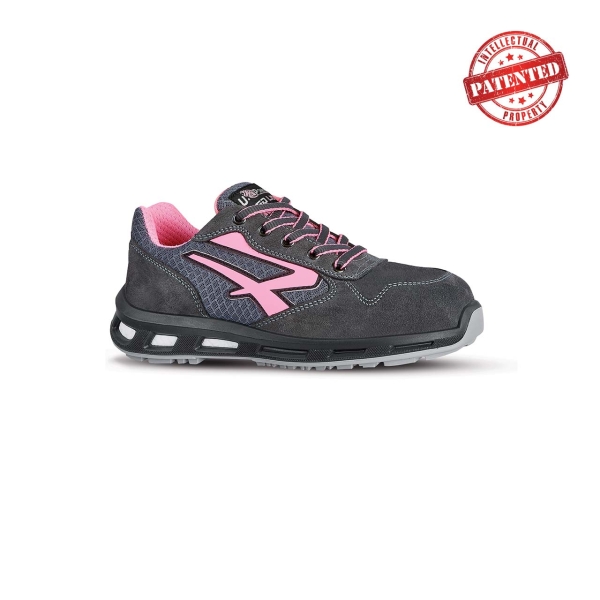 Upower Cherry S ESD Calzado de Seguridad Bajos - Talla 35 - Parte Superior de Nailon Ultraflexible y Gamuza Suave, Puntera de Aluminio, Suela Antideslizante, Proteccion S1PS FO SR - Color Gris/Rosa