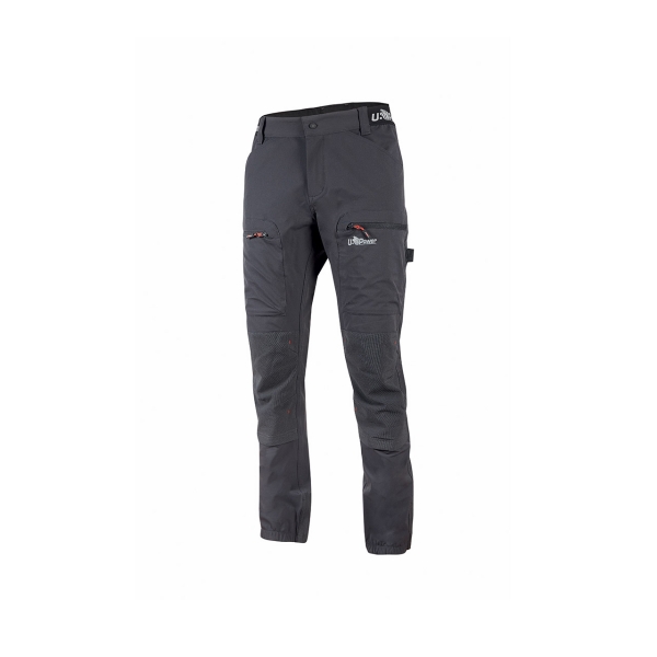 Upower Horizon Pantalones de Trabajo Elasticos - Talla 2XL - Corte Jogging, Impermeables, Transpirables, Secado Rapido, Multibolsillo, Proteccion Lumbar, Cinta Reflectante, DPI1 - Color Gris