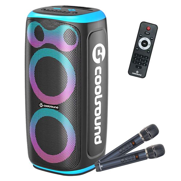 Coolsound Blast Pump Altavoz Karaoke - 2x 6.5" - 60W RMS - Iluminacion RGB - Bluetooth, USB, Tarjeta TF y Auxiliar - 2 Microfonos Inalambricos Incluidos - Mando a Distancia - Color Azul