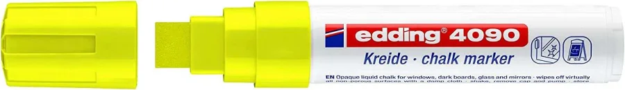 Edding 4090 Rotulador de Tiza Liquida - Punta Biselada - Trazo entre 4 y 15mm - Olor Neutro - Color Amarillo Neon · Pack de 5 uds.