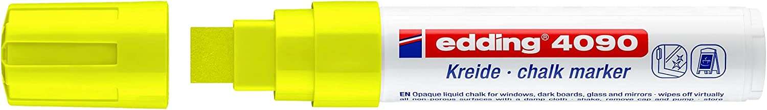 Edding 4090 Rotulador de Tiza Liquida - Punta Biselada - Trazo entre 4 y 15mm - Olor Neutro - Color Amarillo Neon · Pack de 5 uds.