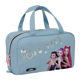 Safta K-Pop Demon Hunters Huntr/X Neceser Rectangular - Organizadores con Compartimentos - Asas de Mano - Bolsillo Interior con Cremallera - Doble Tirador - 31x14x19cm - Color Azul Claro