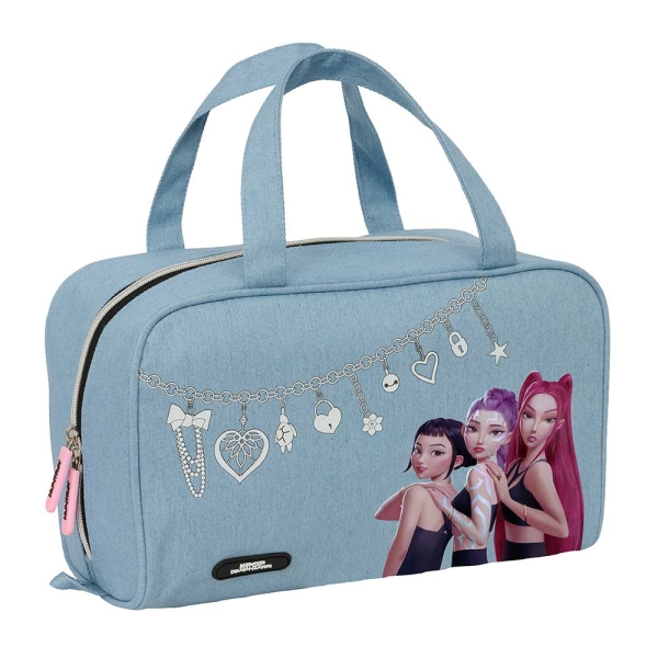 Safta K-Pop Demon Hunters Huntr/X Neceser Rectangular - Organizadores con Compartimentos - Asas de Mano - Bolsillo Interior con Cremallera - Doble Tirador - 31x14x19cm - Color Azul Claro