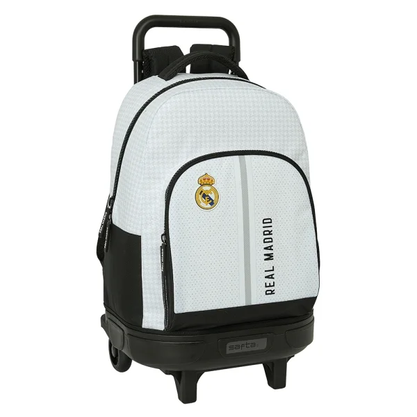 Safta Real Madrid 1ª Equipacion 24/25 Mochila con Carro Integrado - Extraible para Facilitar su Limpieza - Base Reforzada - Asa Extraible - 33x45x22cm - Color Blanco/Negro