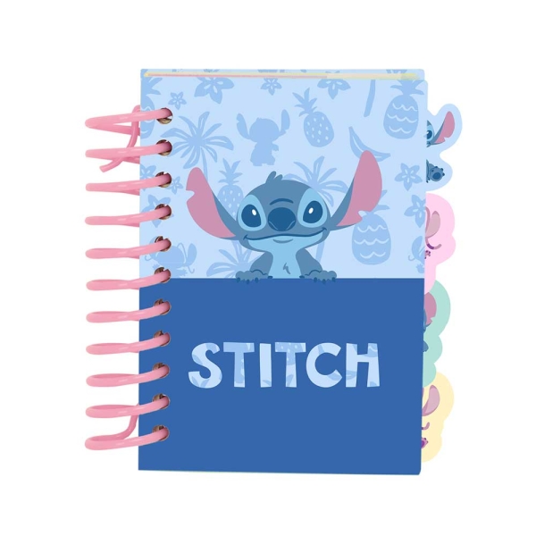 Safta Stitch Bloc de Notas - Formato A7 - 80 Hojas de 80 g/m2 - Espiral - Tapas Duras - 4 Separadores Interiores - 7.4x10.5cm - Color Azul Pastel