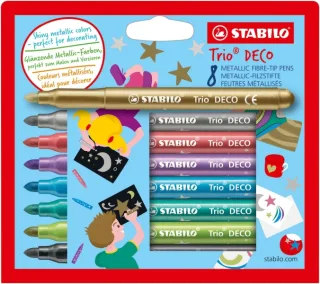 Stabilo Trio Deco Pack con 8 Rotuladores de Punta XL - Trazo 3mm - Zona de Agarre Triangular - Colores Metalicos Brillantes Surtidos