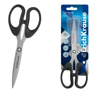 ErichKrause Top Model Tijeras de 19cm - Cuchillas en Forma de Arco - Mangos de Plastico Resistente a Golpes - Afilado Doble - Acero Inoxidable - Ergonomicas - Color Negro