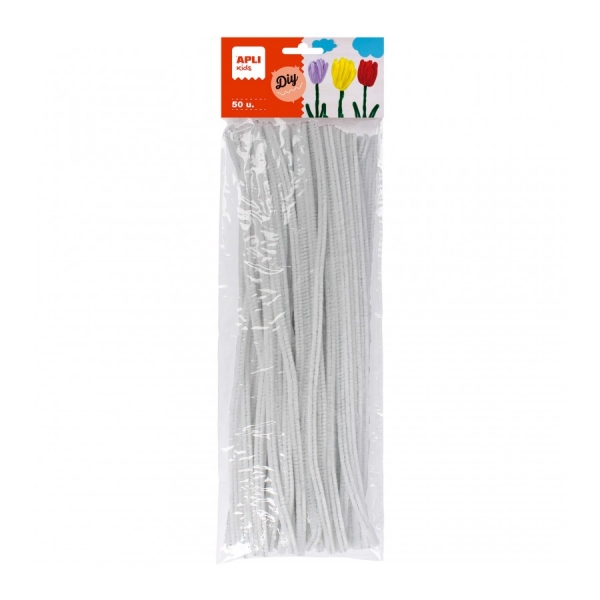 Apli Pack con 50 Limpiapipas para Manualidades - Flexibles y Suaves - Facil Manipulacion - Estimula Imaginacion y Creatividad - Color Blanco