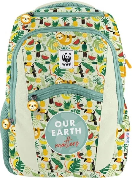 Dohe WWF Tropic Mochila Escolar - Compartimento Principal con Bolsillo Acolchado - Bolsillos Laterales para Bebidas - Espalda Acolchada - Doble Asa Superior - Fabricada en Poliester - Medidas 31,5x40x11cm