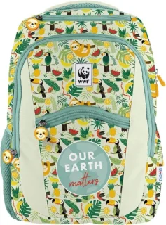 Dohe WWF Tropic Mochila Escolar - Compartimento Principal con Bolsillo Acolchado - Bolsillos Laterales para Bebidas - Espalda Acolchada - Doble Asa Superior - Fabricada en Poliester - Medida