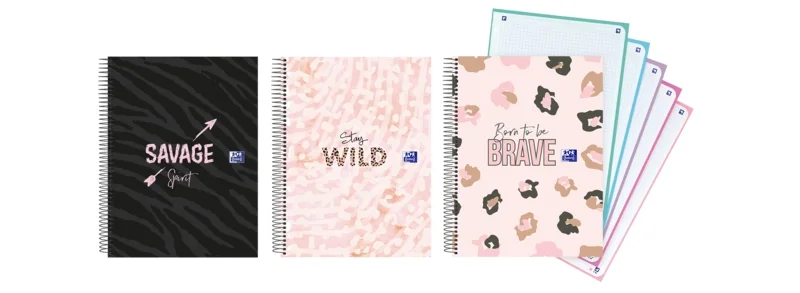 Oxford Animal Print A4+ Europeanbook 5 Tapa Extradura - 5x5 Cuadricula - 120 Hojas - 3 Modelos · Pack de 5 uds.