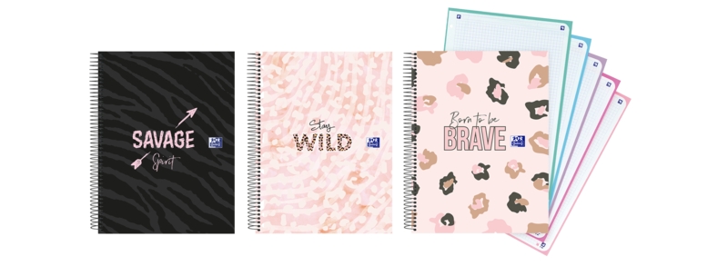 Oxford Animal Print A4+ Europeanbook 5 Tapa Extradura - 5x5 Cuadricula - 120 Hojas - 3 Modelos · Pack de 5 uds.