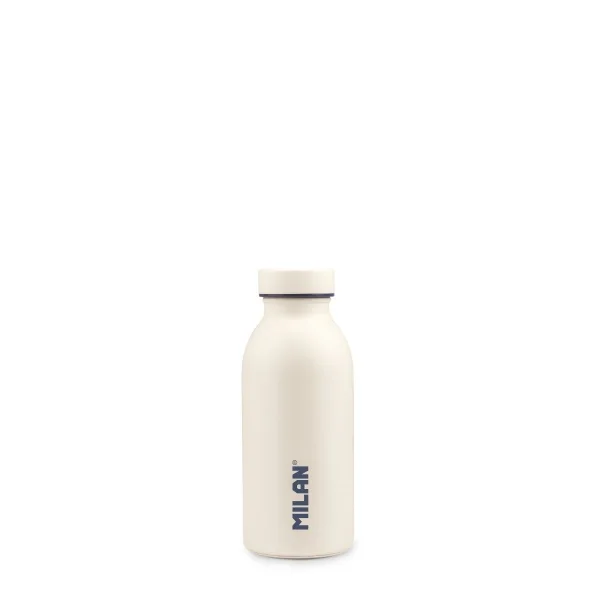 Milan Coleccion 430 Botella Isotermica 0.35L - Doble Pared de Acero Inoxidable - Liquidos Calientes hasta 12h, Frios hasta 24h - Color Blanco
