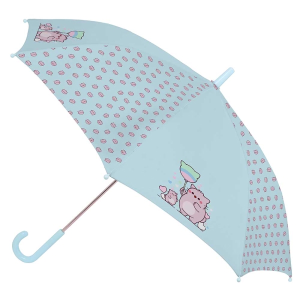Safta Pembe The Pink Cat Paraguas Manual de 86cm - 8 Paneles - Asa y Punta de PVC - Poliester - Nervios de Acero de 8mm - Color Azul Claro