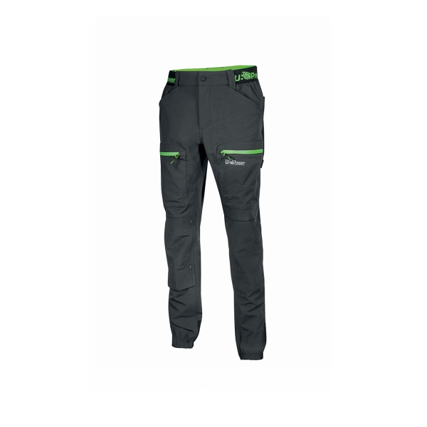 Upower Horizon Pantalones de Trabajo Elasticos - Talla 2XL - Corte Jogging, Impermeables, Transpirables, Secado Rapido, Multibolsillo, Proteccion Lumbar, Cinta Reflectante, DPI1 - Color Gris