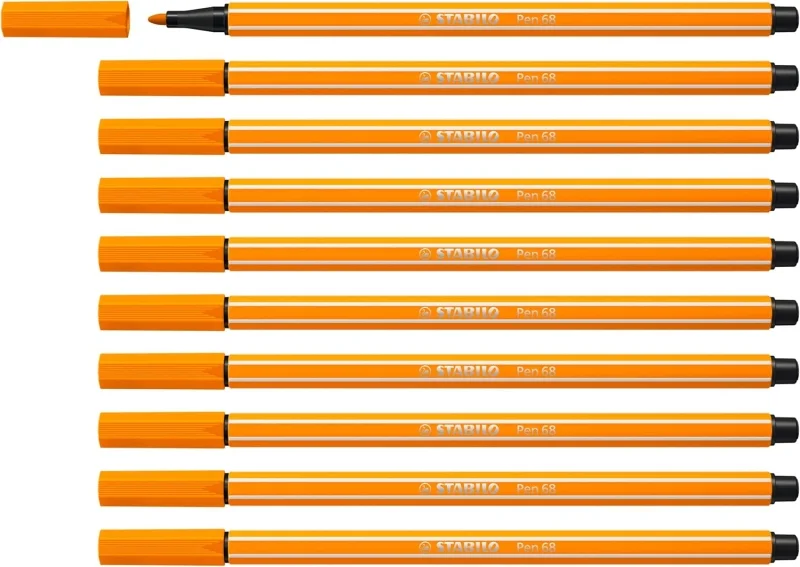 Stabilo Pen 68 Rotulador de Punta de Fibra - Trazo de 1mm aprox. - Tinta con Base de Agua - Color Naranja · Pack de 10 uds.