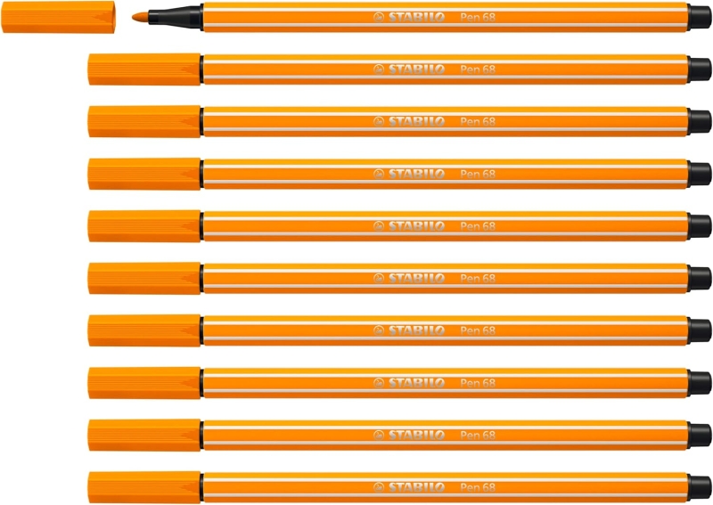 Stabilo Pen 68 Rotulador de Punta de Fibra - Trazo de 1mm aprox. - Tinta con Base de Agua - Color Naranja · Pack de 10 uds.
