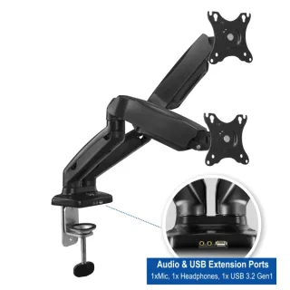 Ewent Soporte de Escritorio para 2 Monitores de 13-34" - VESA Maximo 100x100 - hasta 9 kg - Color Negro