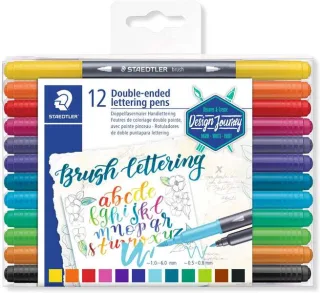 Staedtler 3004 Pack de 12 Rotuladores de Doble Punta para Lettering - Colores Surtidos