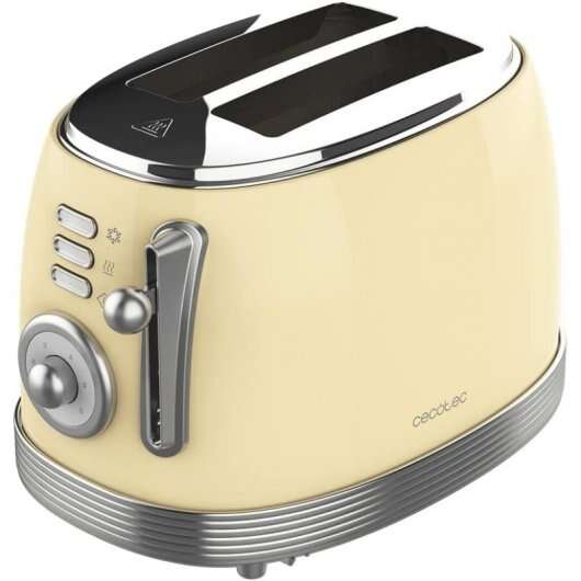 Cecotec Toast & Taste 800 Vintage Light Yellow Tostadora Electrica 850W - 6 Niveles - 2 Ranuras Cortas Extraanchas - Capacidad para 2 Tostadas - Bandeja Recogemigas - Acabados en Acero Inoxi