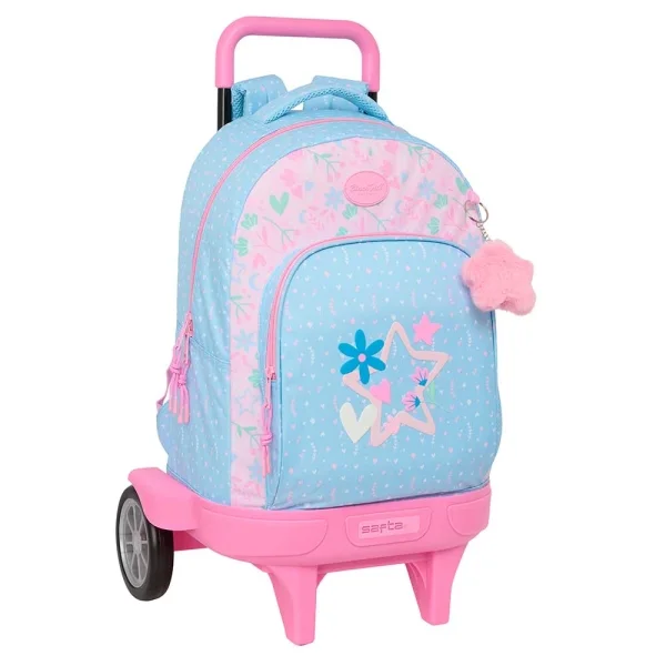 Safta Blackfit8 Smile Mochila Carro - Extraible - Bolsillo Frontal - Portabotellas - Tirador Doble - Hombreras Acolchadas - Tarjeta ID - Ruedas Antivibracion - 33L - 330x220x450mm - Color Azul Claro