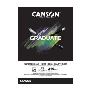 Canson Graduate Mix Media Bloc Encolado de 20 Hojas A4 - 240g - Grano Fino - Color Negro