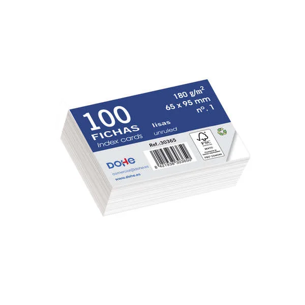 Dohe Pack de 100 Fichas de Cartulina 180gr Offset - Color Blanco