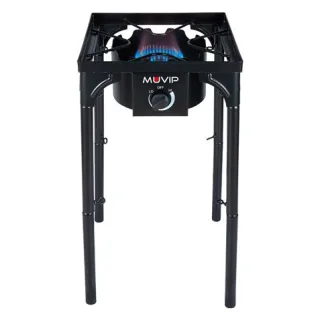 Muvip MV0633 Fogon de Gas Alta Potencia - Quemador de Hierro Fundido - Potencia 4,6kW - Estructura Reforzada - Llave de Regulacion de Gas - Proteccion de Llama Contra el Viento - Color Negro