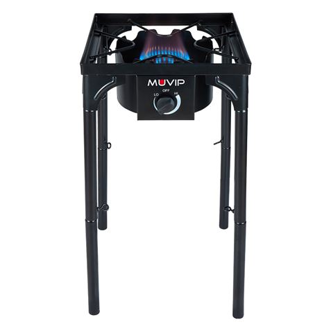 Muvip MV0633 Fogon de Gas Alta Potencia - Quemador de Hierro Fundido - Potencia 4,6kW - Estructura Reforzada - Llave de Regulacion de Gas - Proteccion de Llama Contra el Viento - Color Negro