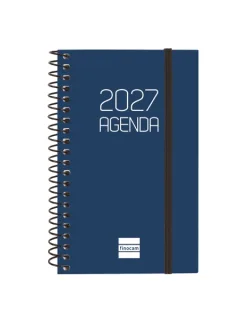Finocam Espiral Basics Opaque Agenda - Anual 2027 - Semana Vista Horizontal - Formato E3 - 79x127mm - Espiral - Tapa de Polipropileno - Esquinas Microperforadas - Papel de 80g/m2 - Color Azu