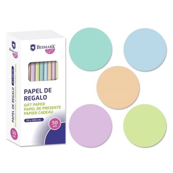 Bismark Pastel Rollo de Papel Regalo - Medidas 70cmx200cm - 5 Colores Pastel · Pack de 50 uds.