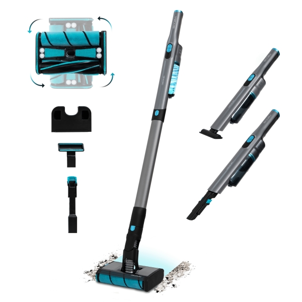 Cecotec Scoba 2100 Twice Aspiradora de Escoba Vertical 2 en 1 - 210W - 20KPa de Succion - Ultraligero - Autonomia hasta 45min - Accesorios Multifuncion - Modos Eco y Turbo - Color Gris y Neg